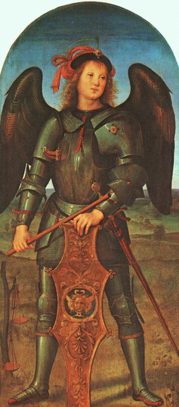 PERUGINO, Pietro St. Michael (Panel of the Polytych of Certosa di Pavia) ag France oil painting art